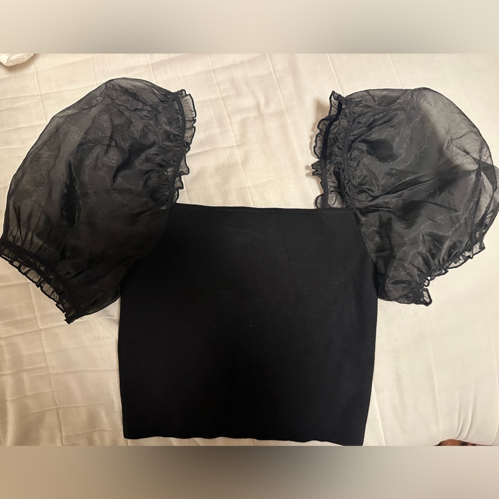 Black Wilfred sheer sleeve crop top